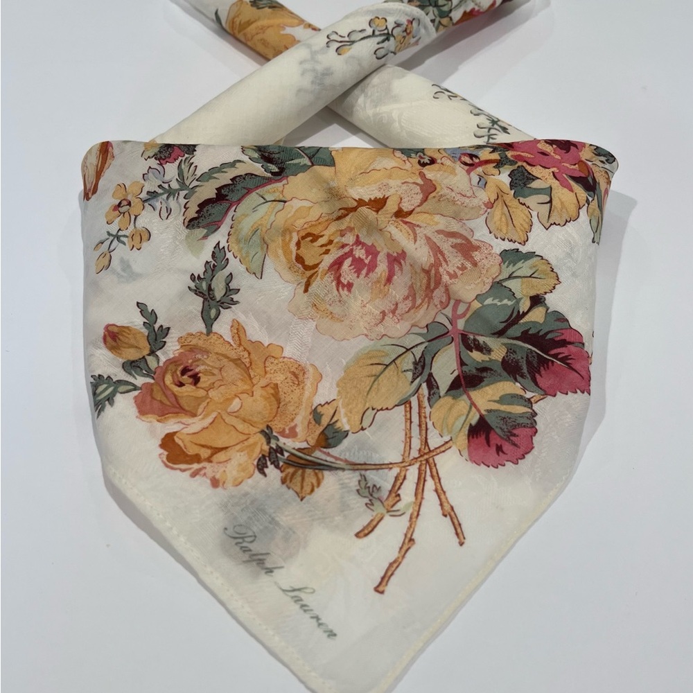 Ralph Lauren Pink and White Floral Cotton Bandana Scarf - Picture 2 of 12